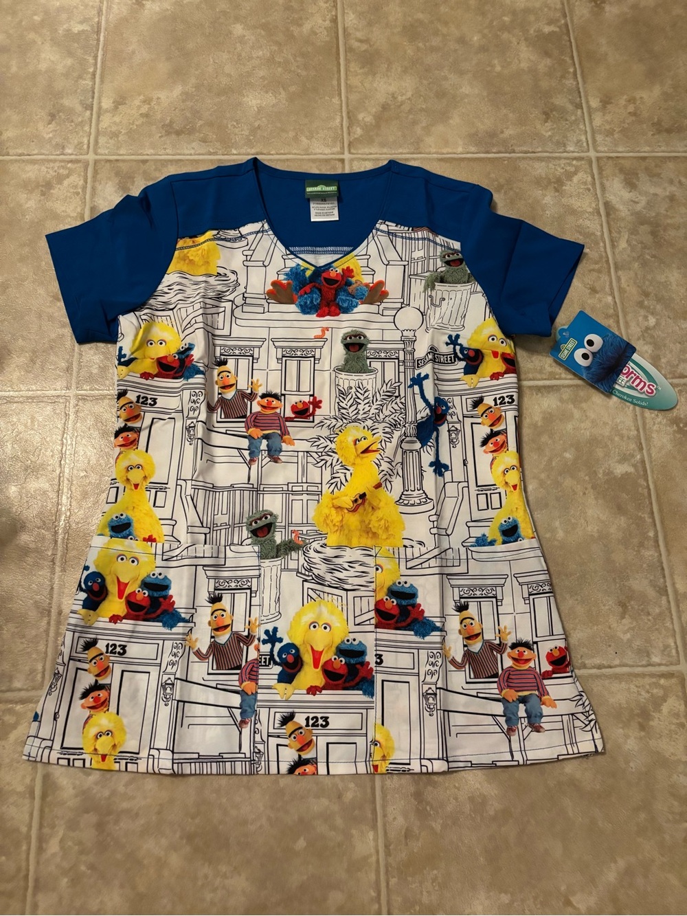 Sesame Street Blue Scrub Top
